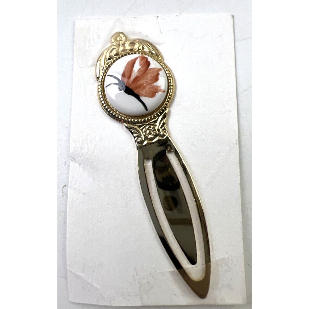 Vintage 1970s Solid Brass Cloisonné Bookmark Butterfly 2”